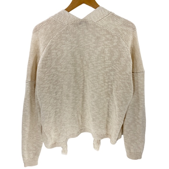 Med Lucky Brand Size Medium Oatmeal Cream Chunky Knit Open Linen Cardigan Tassel - Picture 6 of 10